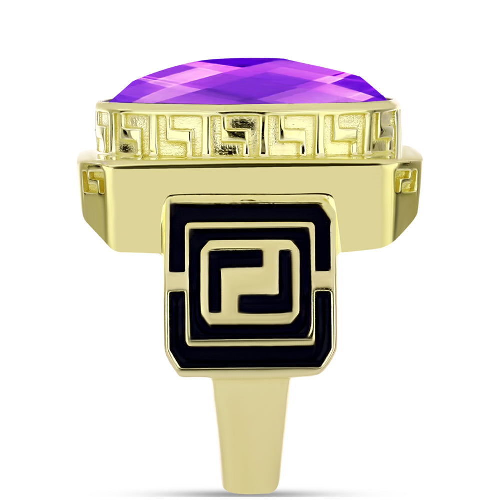 Anillo de Plata Bañada en Oro con Ágata Púrpura