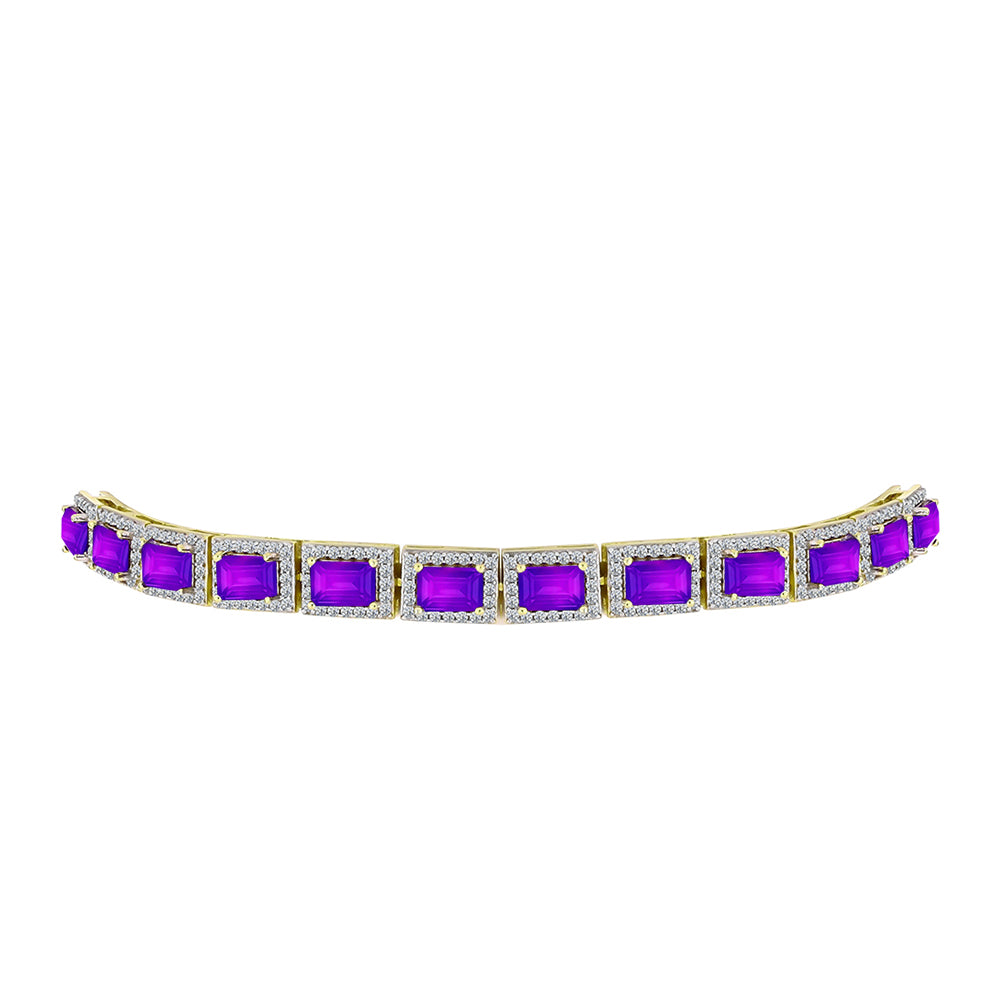 Pulsera de Plata Bañada en Oro con Ágata Púrpura y Topacio Blanco 2 