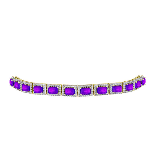 Pulsera de Plata Bañada en Oro con Ágata Púrpura y Topacio Blanco