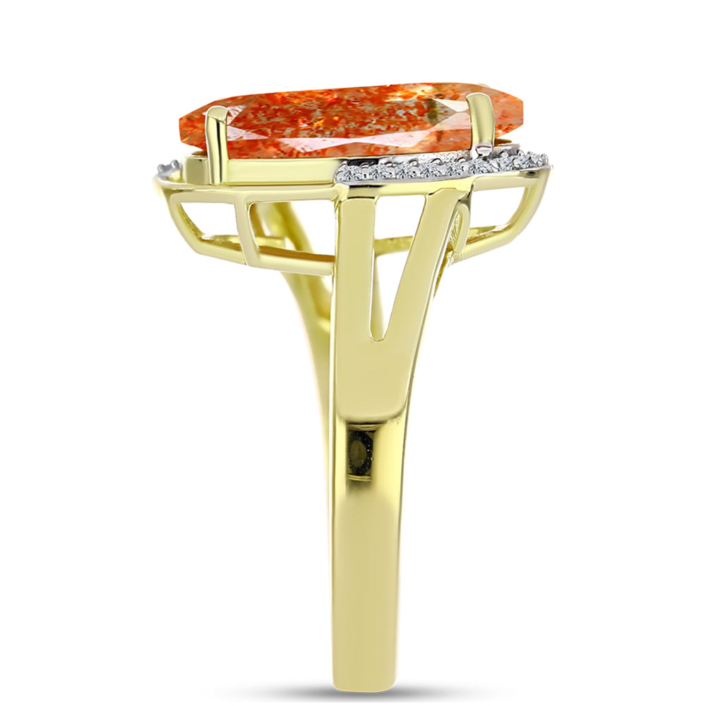 Anillo de Plata Bañada en Oro con Piedra Solar de Oregon y Topacio Blanco