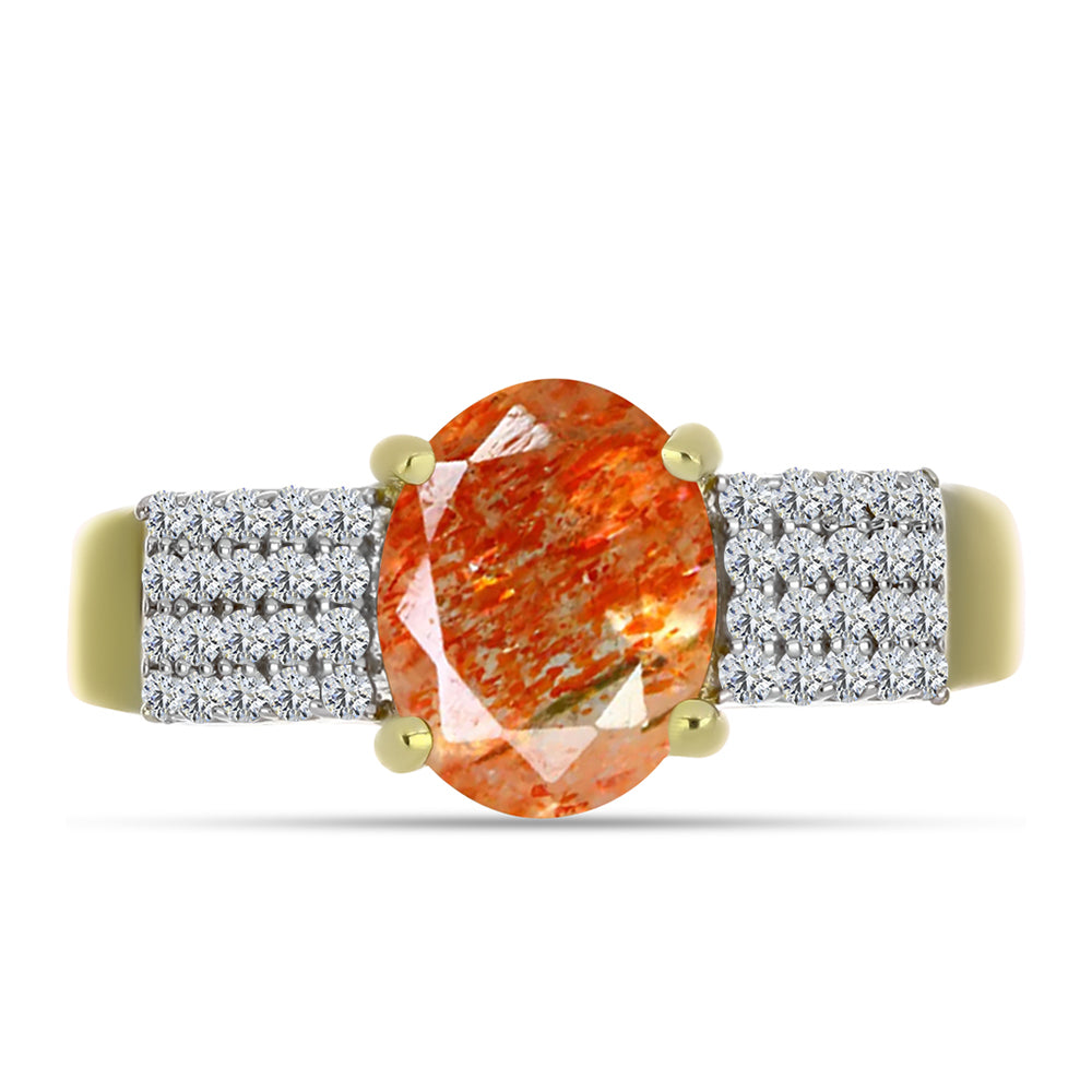 Anillo de Plata Bañada en Oro con Piedra Solar de Oregon y Topacio Blanco
