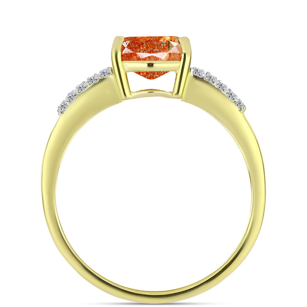 Anillo de Plata Bañada en Oro con Piedra Solar de Oregon y Topacio Blanco