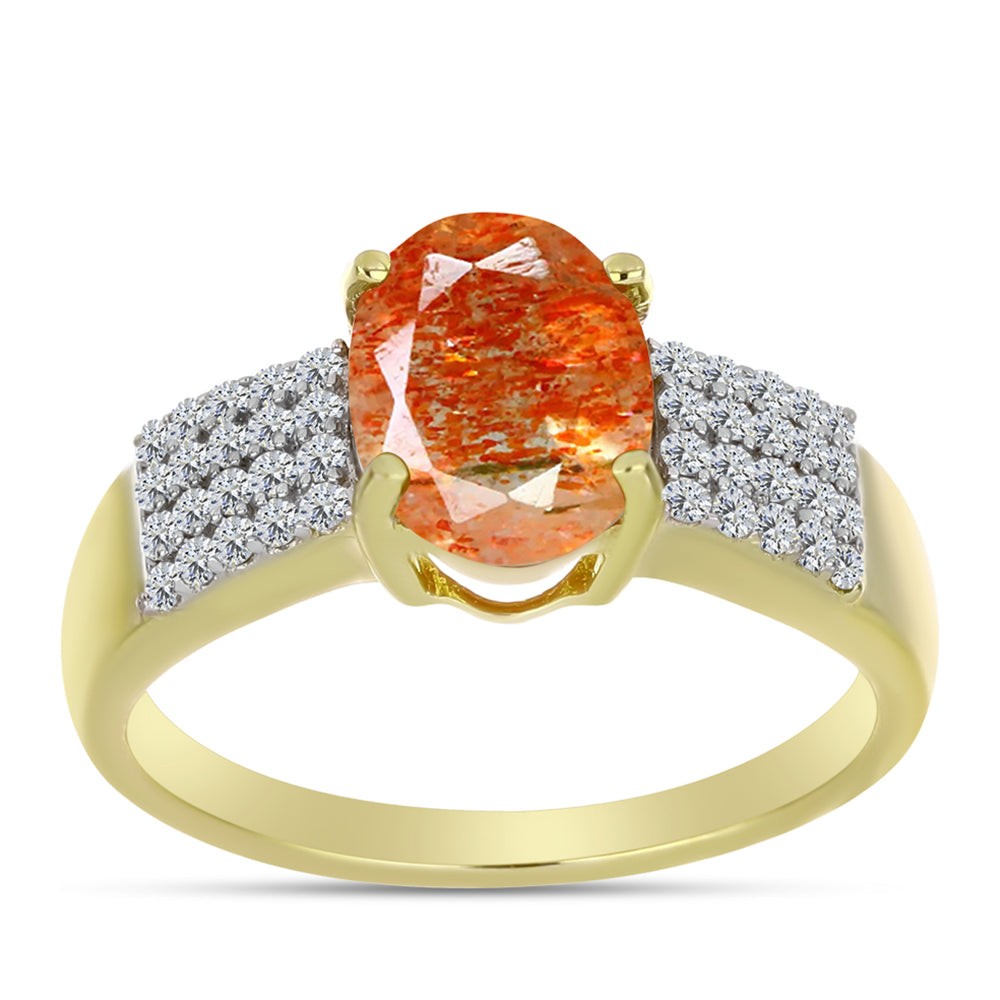 Anillo de Plata Bañada en Oro con Piedra Solar de Oregon y Topacio Blanco