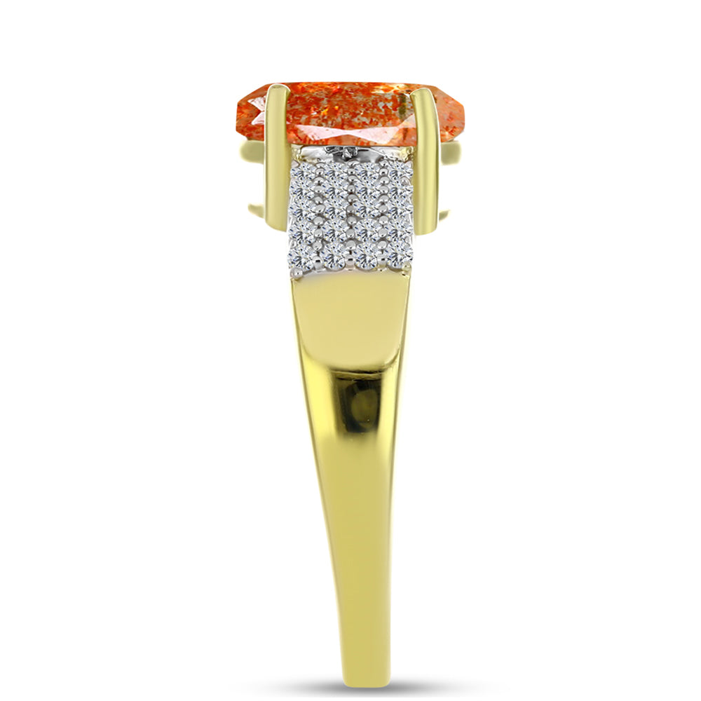 Anillo de Plata Bañada en Oro con Piedra Solar de Oregon y Topacio Blanco 4 