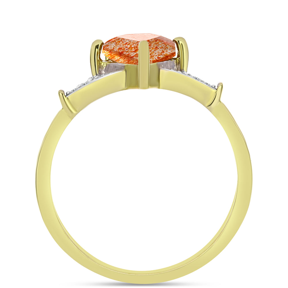 Anillo de Plata Bañada en Oro con Piedra Solar de Oregon y Topacio Blanco 2 