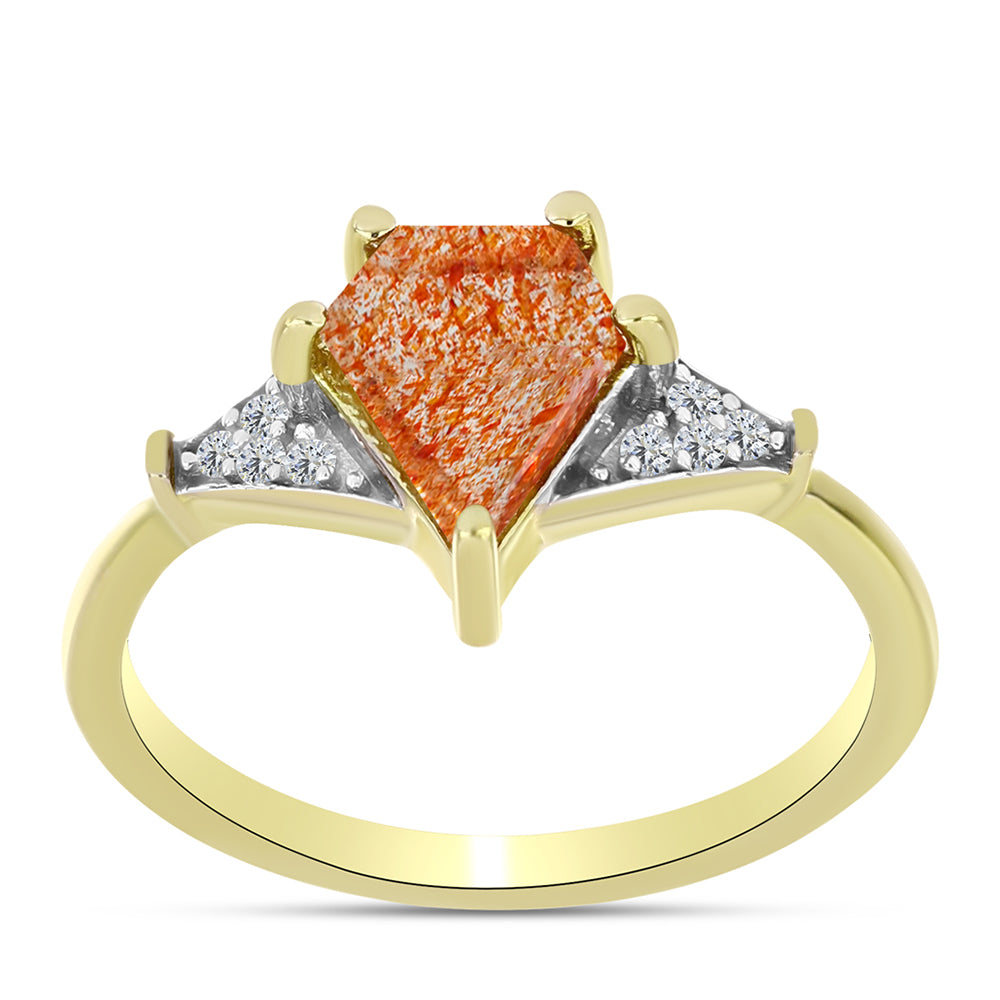 Anillo de Plata Bañada en Oro con Piedra Solar de Oregon y Topacio Blanco 3 