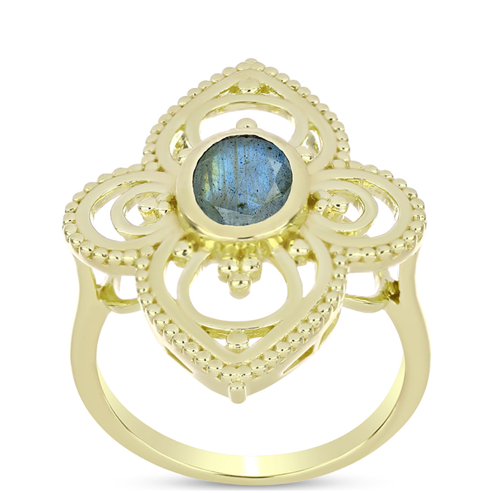 Anillo de Plata Bañada en Oro con Labradorita 3 