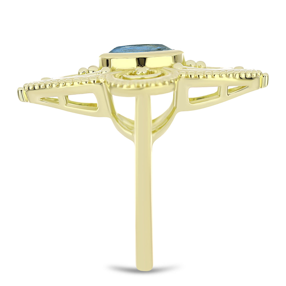 Anillo de Plata Bañada en Oro con Labradorita 4 