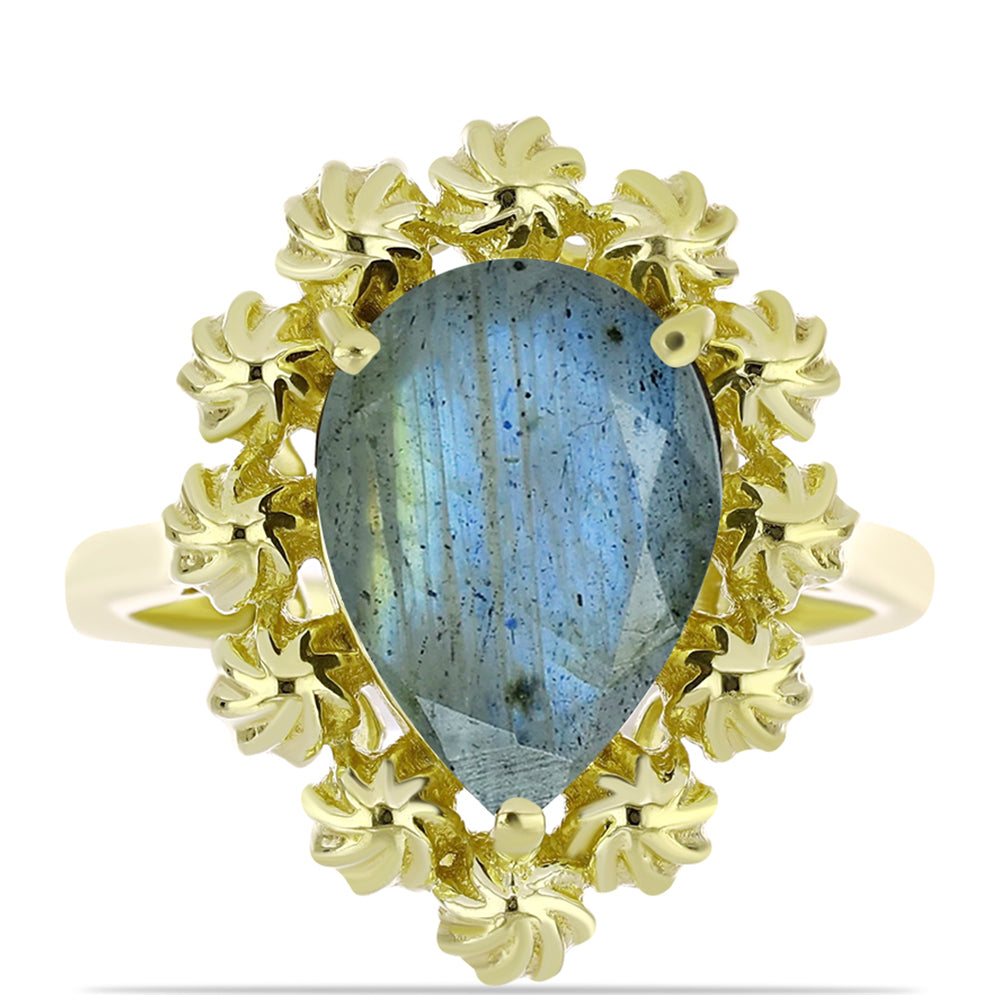 Anillo de Plata Bañada en Oro con Labradorita 1 