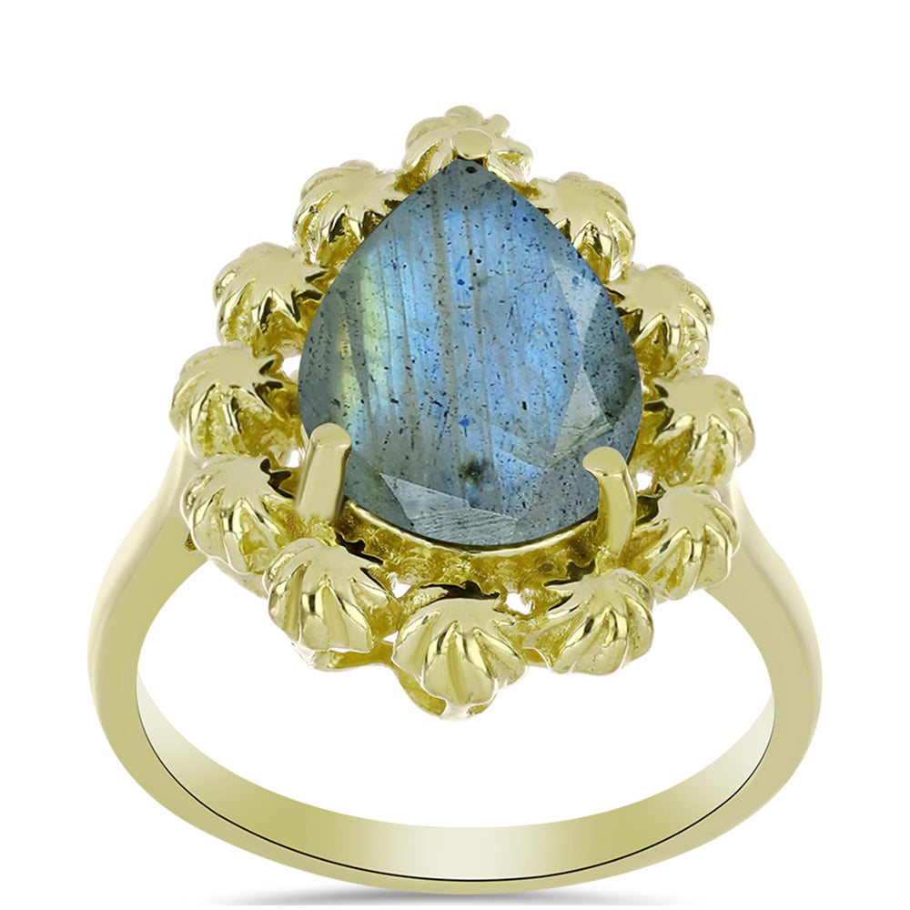 Anillo de Plata Bañada en Oro con Labradorita 3 