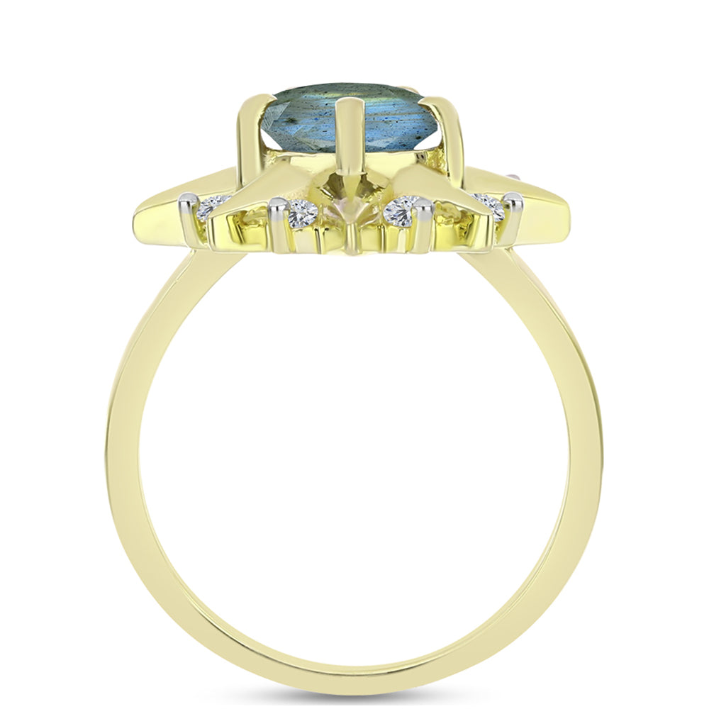 Anillo de Plata Bañada en Oro con Labradorita y Topacio Blanco 2 