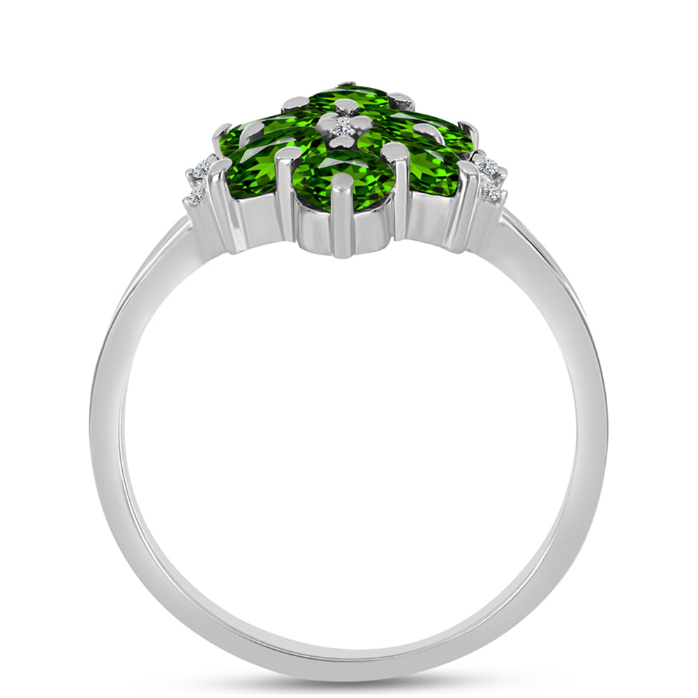 Anillo de Plata con Diópsido de Cromo y Topacio Blanco 2 