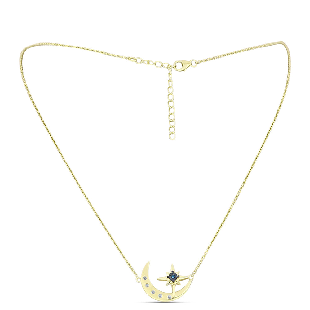 Collar de Plata Bañada en Oro con Diamante Azul y Topacio Blanco 1 