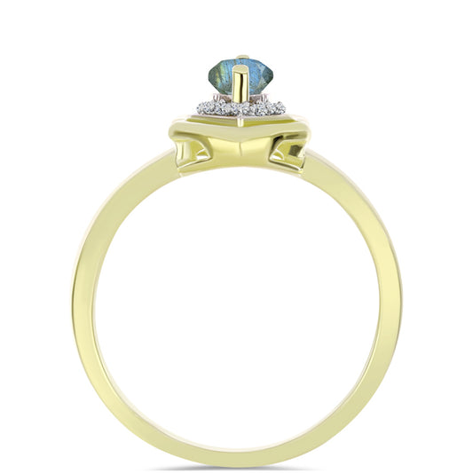 Anillo de Plata Bañada en Oro con Labradorita y Topacio Blanco