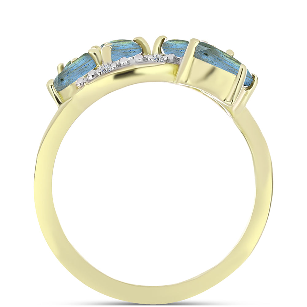 Anillo de Plata Bañada en Oro con Labradorita y Topacio Blanco