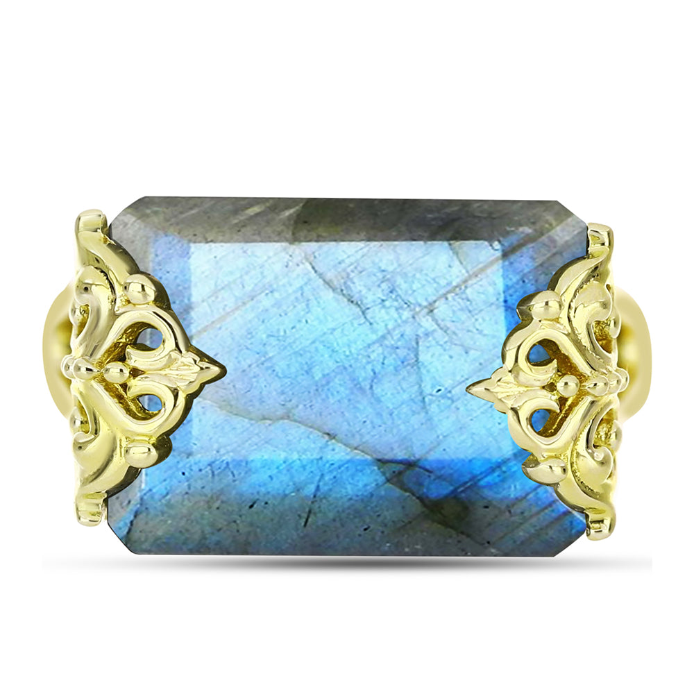 Anillo de Plata Bañada en Oro con Labradorita 5 