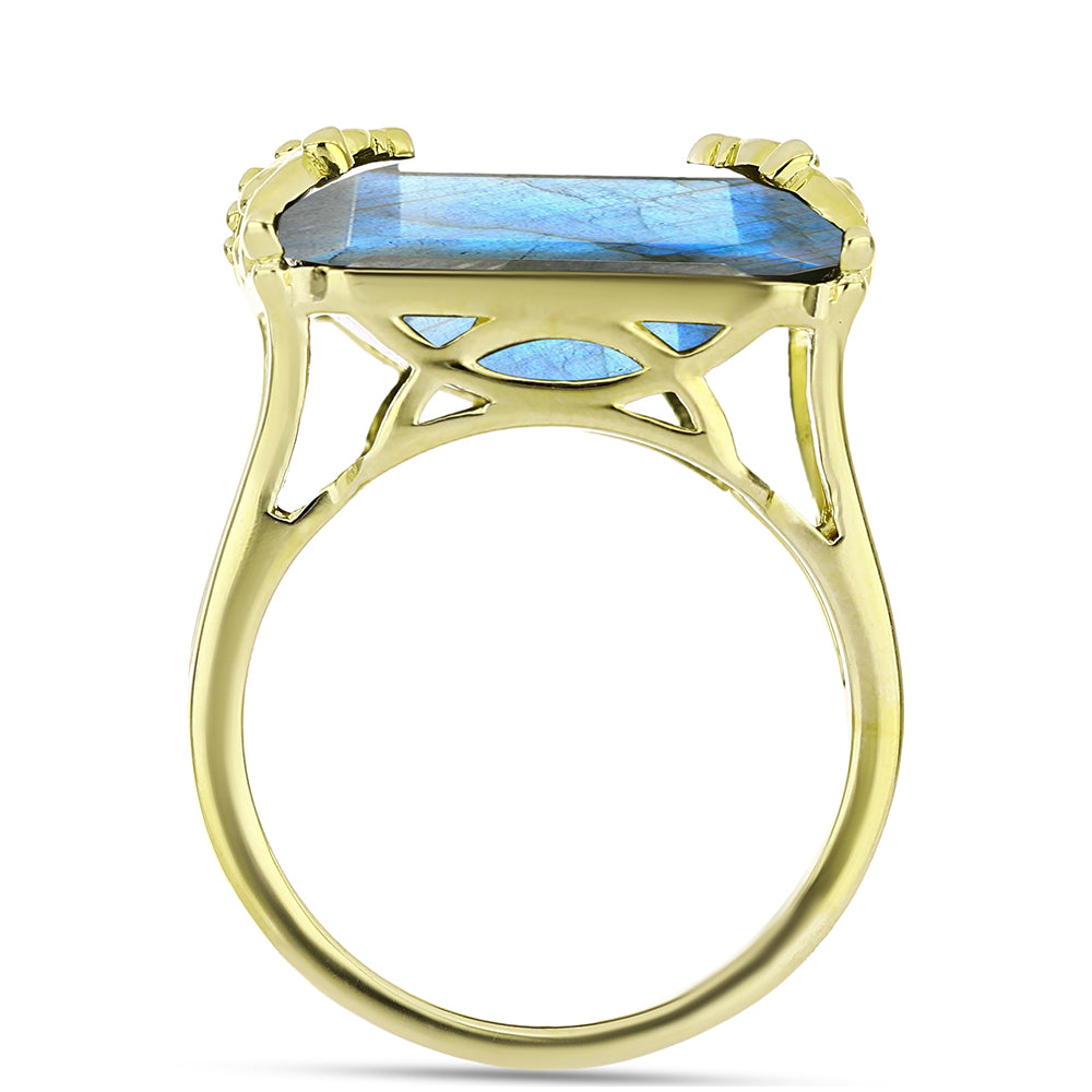 Anillo de Plata Bañada en Oro con Labradorita 2 