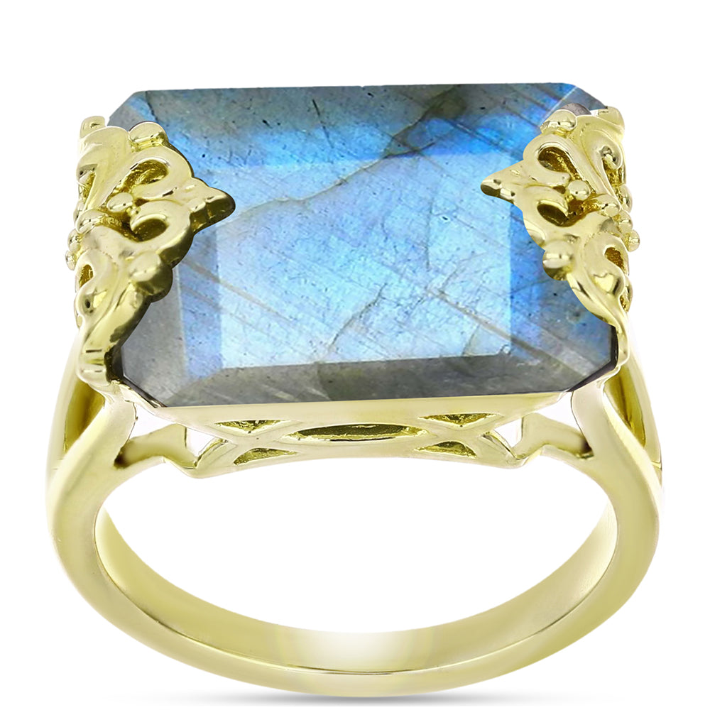 Anillo de Plata Bañada en Oro con Labradorita