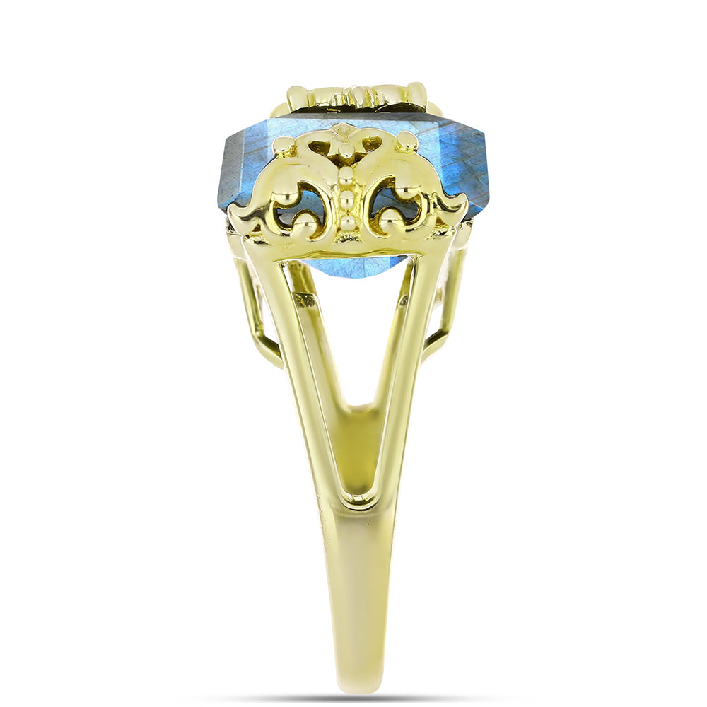 Anillo de Plata Bañada en Oro con Labradorita