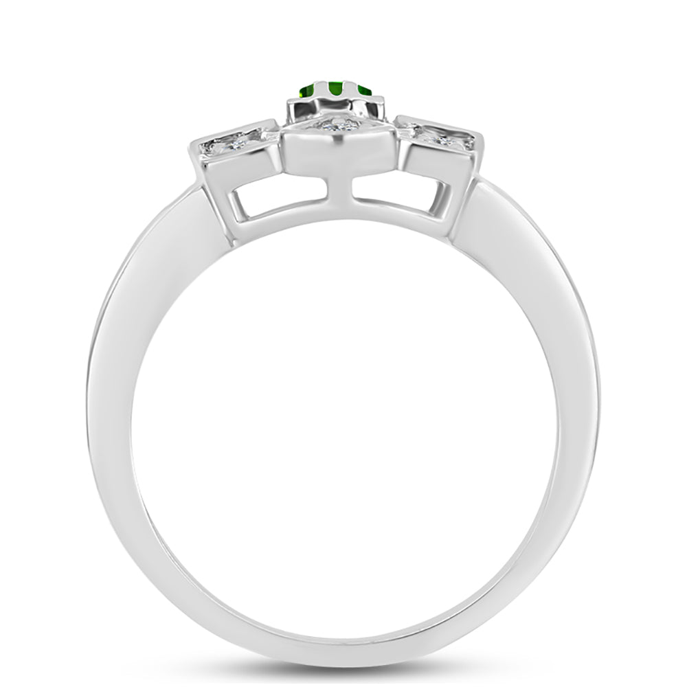 Anillo de Plata con Diópsido de Cromo y Topacio Blanco 2 