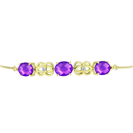 Pulsera de Plata Bañada en Oro con Ágata Púrpura y Topacio Blanco