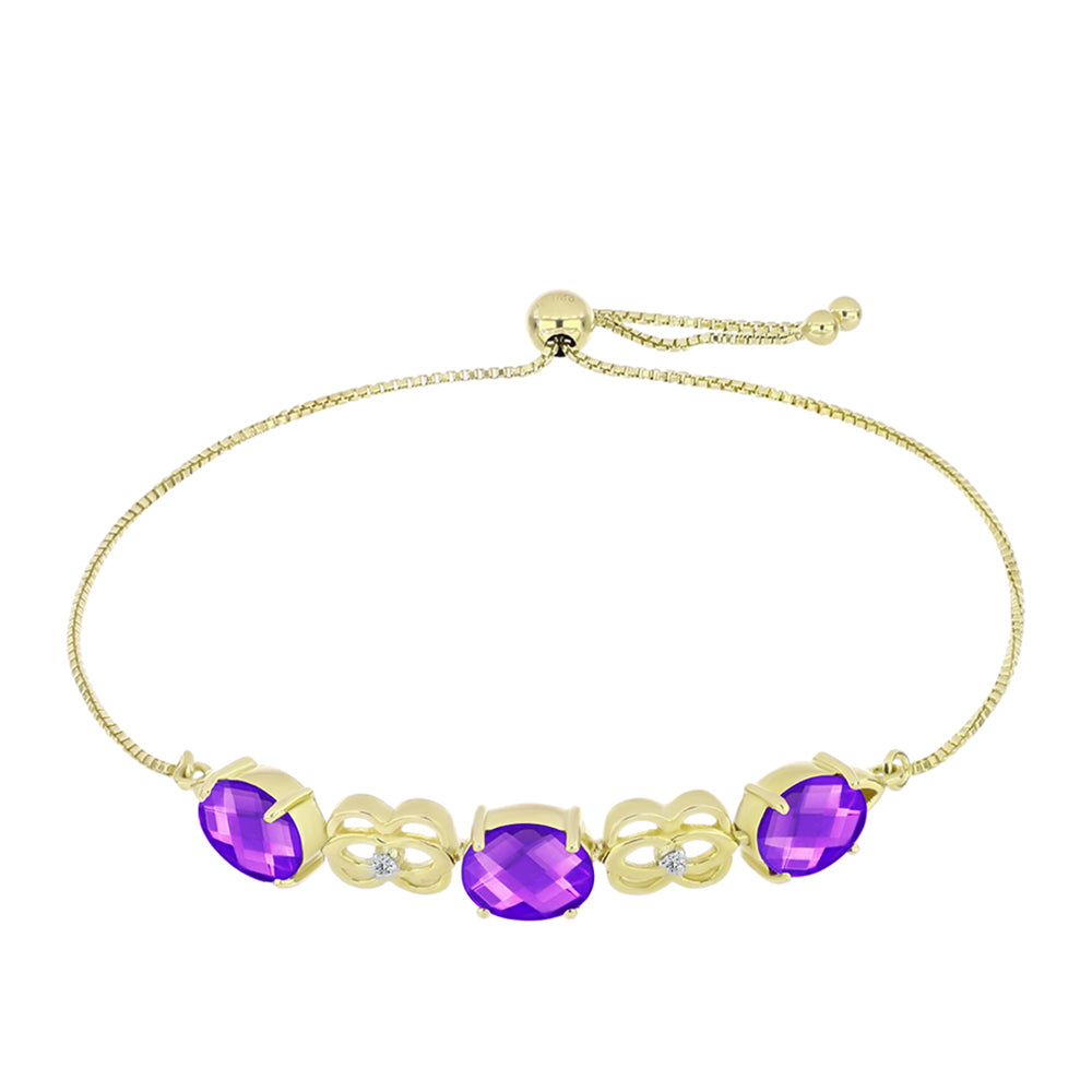 Pulsera de Plata Bañada en Oro con Ágata Púrpura y Topacio Blanco 1 