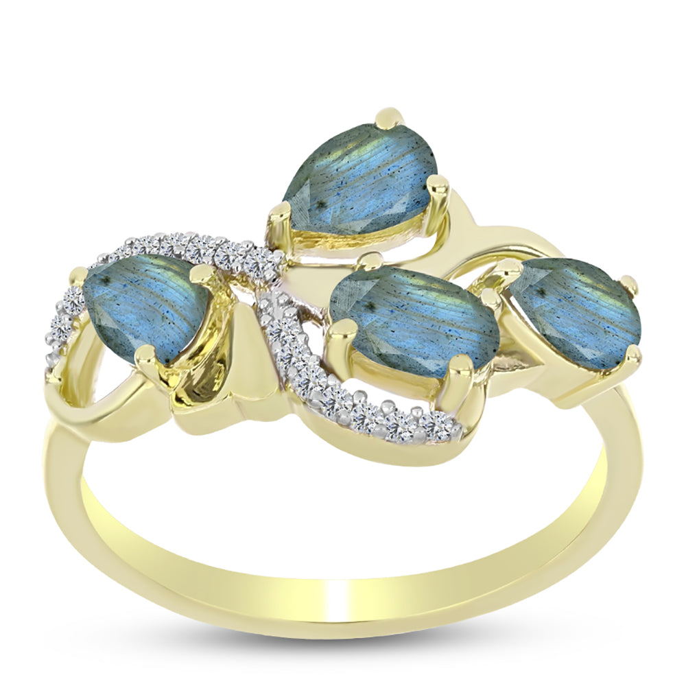 Anillo de Plata Bañada en Oro con Labradorita