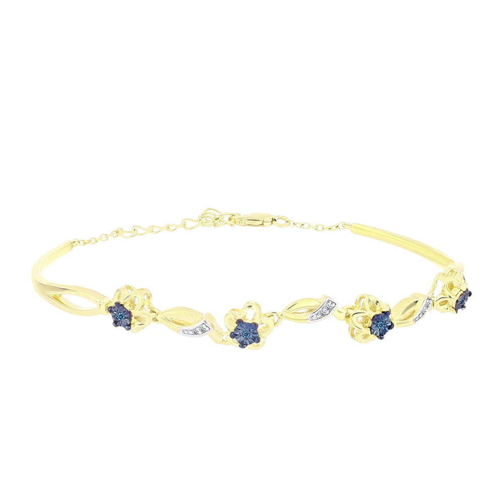 Brazalete de Plata Bañada en Oro con Diamante Azul y Topacio Blanco 2 