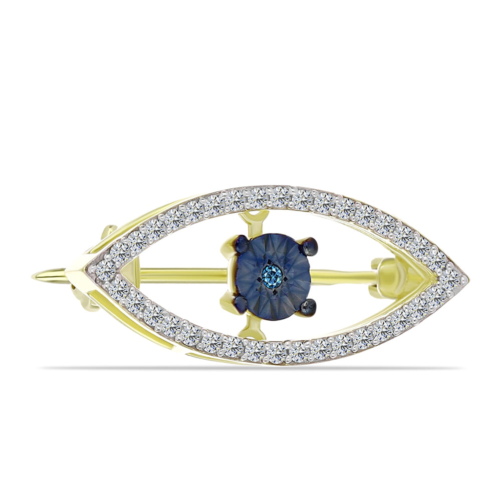 Broche de Plata Bañada en Oro con Diamante Azul y Topacio Blanco 1 