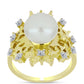 Anillo de Plata Bañada en Oro con Perla de Agua Dulce y Topacio Blanco