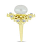 Anillo de Plata Bañada en Oro con Perla de Agua Dulce y Topacio Blanco