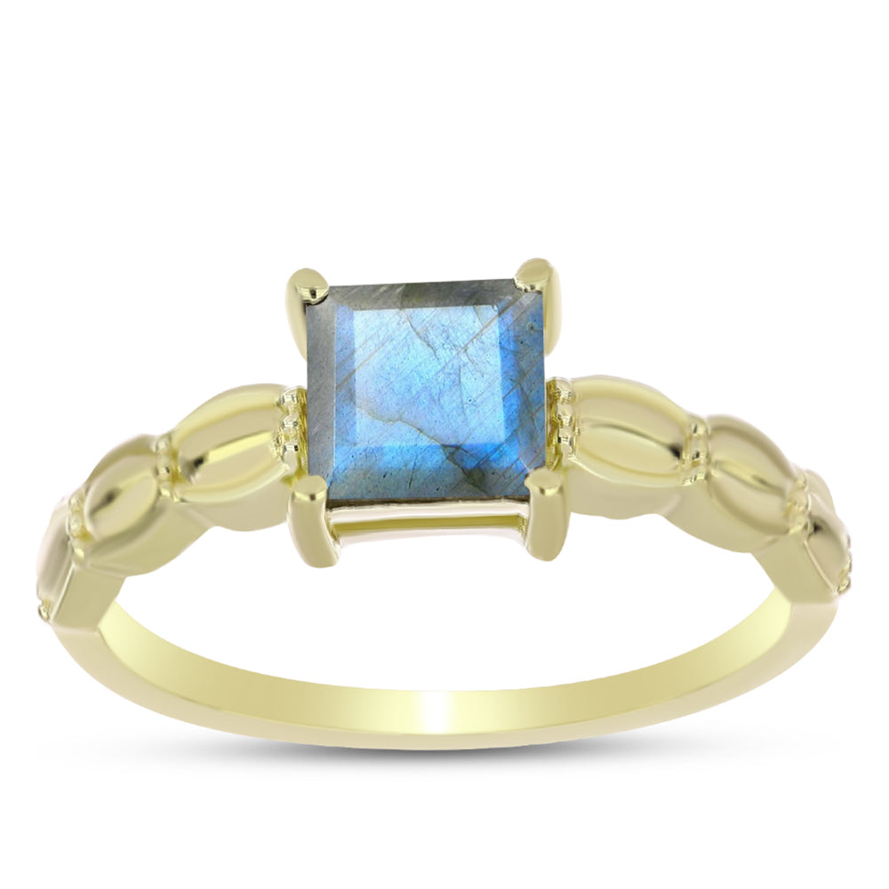 Anillo de Plata Bañada en Oro con Labradorita