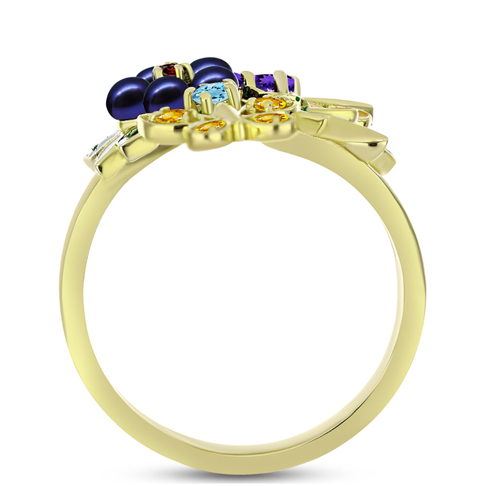 Anillo de Plata Bañada en Oro con Perla de río negra y Amatista de Marruecos