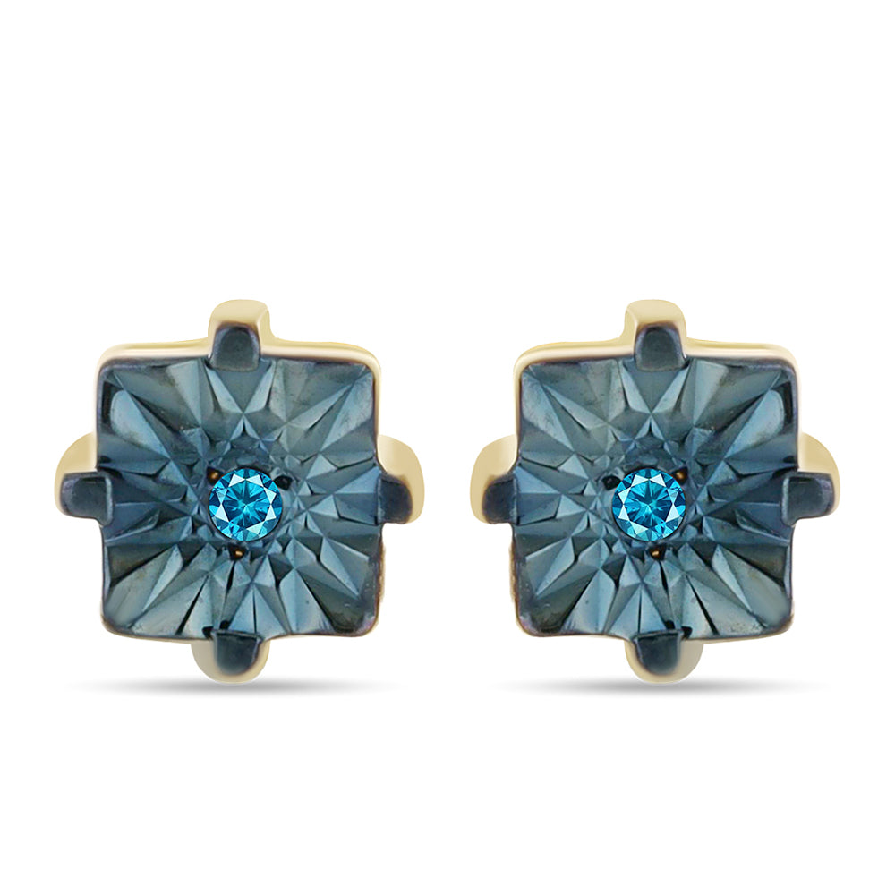 Pendientes de Plata Bañada en Oro con Diamante Azul