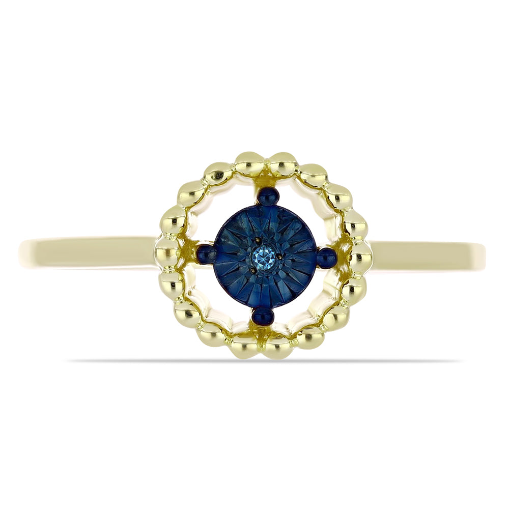 Anillo de Plata Bañada en Oro con Diamante Azul