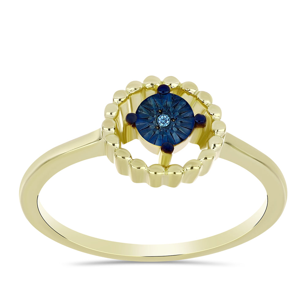 Anillo de Plata Bañada en Oro con Diamante Azul 3 