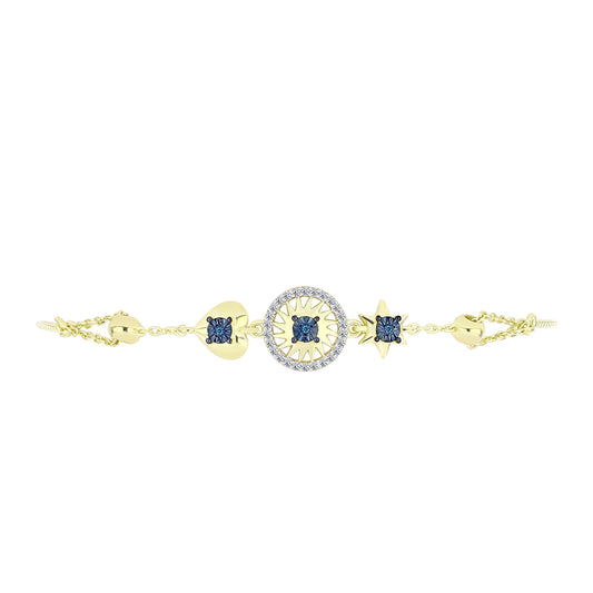 Pulsera de Plata Bañada en Oro con Diamante Azul y Topacio Blanco