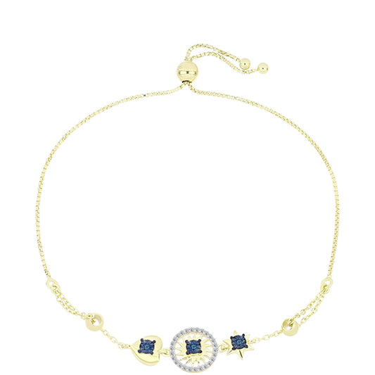 Pulsera de Plata Bañada en Oro con Diamante Azul y Topacio Blanco