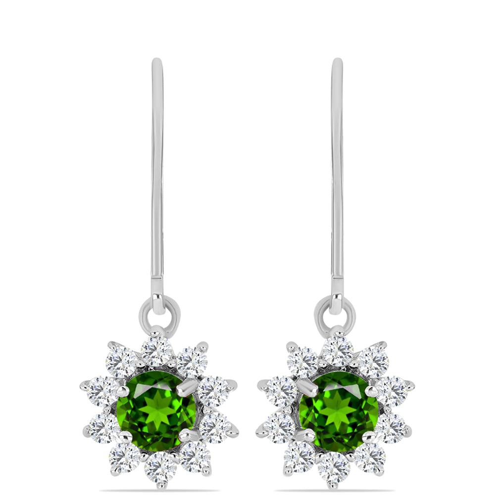 Pendientes de Plata con Diópsido de Cromo y Topacio Blanco