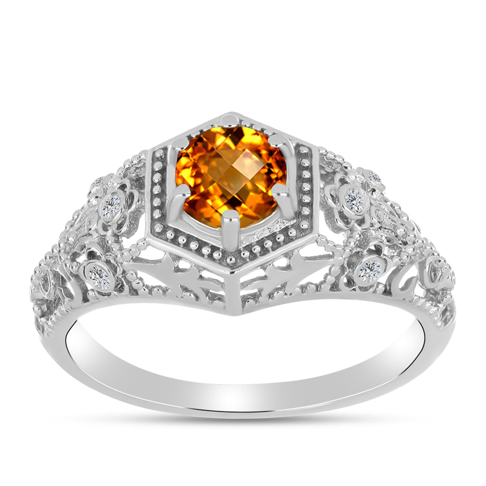 Anillo de Plata con Citrino de Madeira y Topacio Blanco 3 