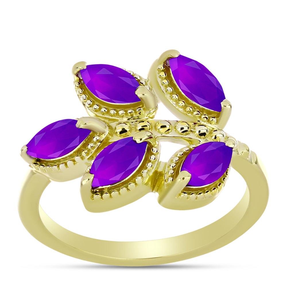 Anillo de Plata Bañada en Oro con Ágata Púrpura 3 