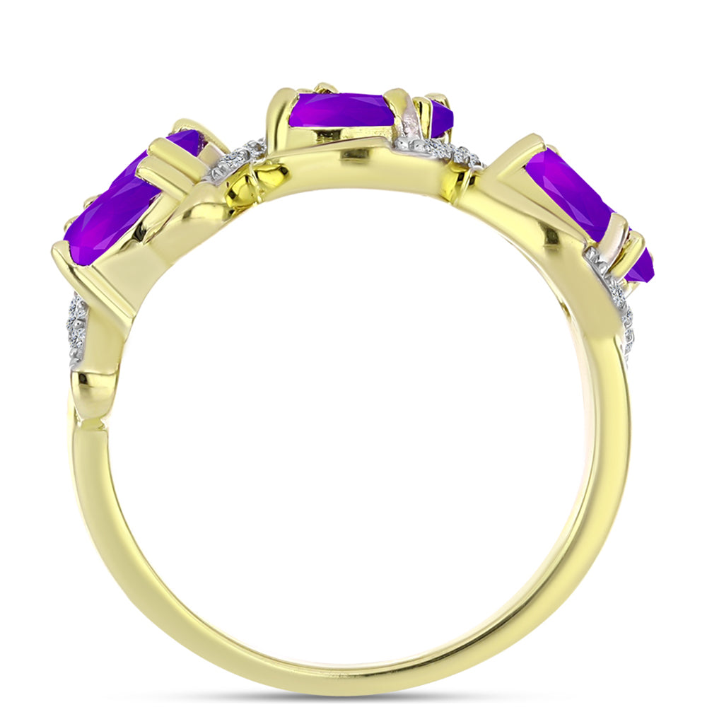 Anillo de Plata Bañada en Oro con Ágata Púrpura y Topacio Blanco