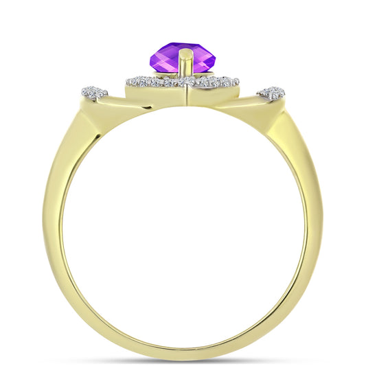 Anillo de Plata Bañada en Oro con Ágata Púrpura y Topacio Blanco