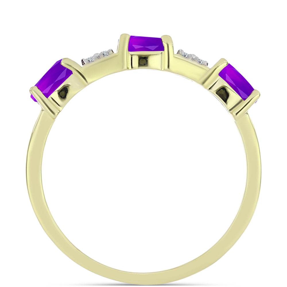 Anillo de Plata Bañada en Oro con Ágata Púrpura y Topacio Blanco