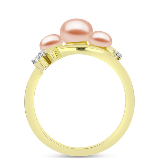 Anillo de Plata Bañada en Oro con Perla de agua dulce melocotón y Topacio Blanco