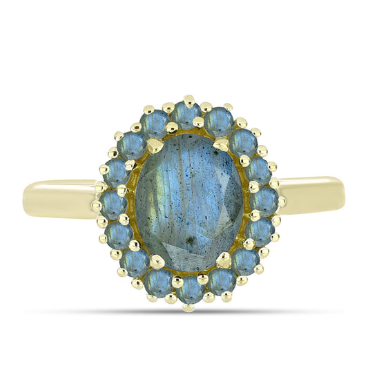 Anillo de Plata Bañada en Oro con Labradorita