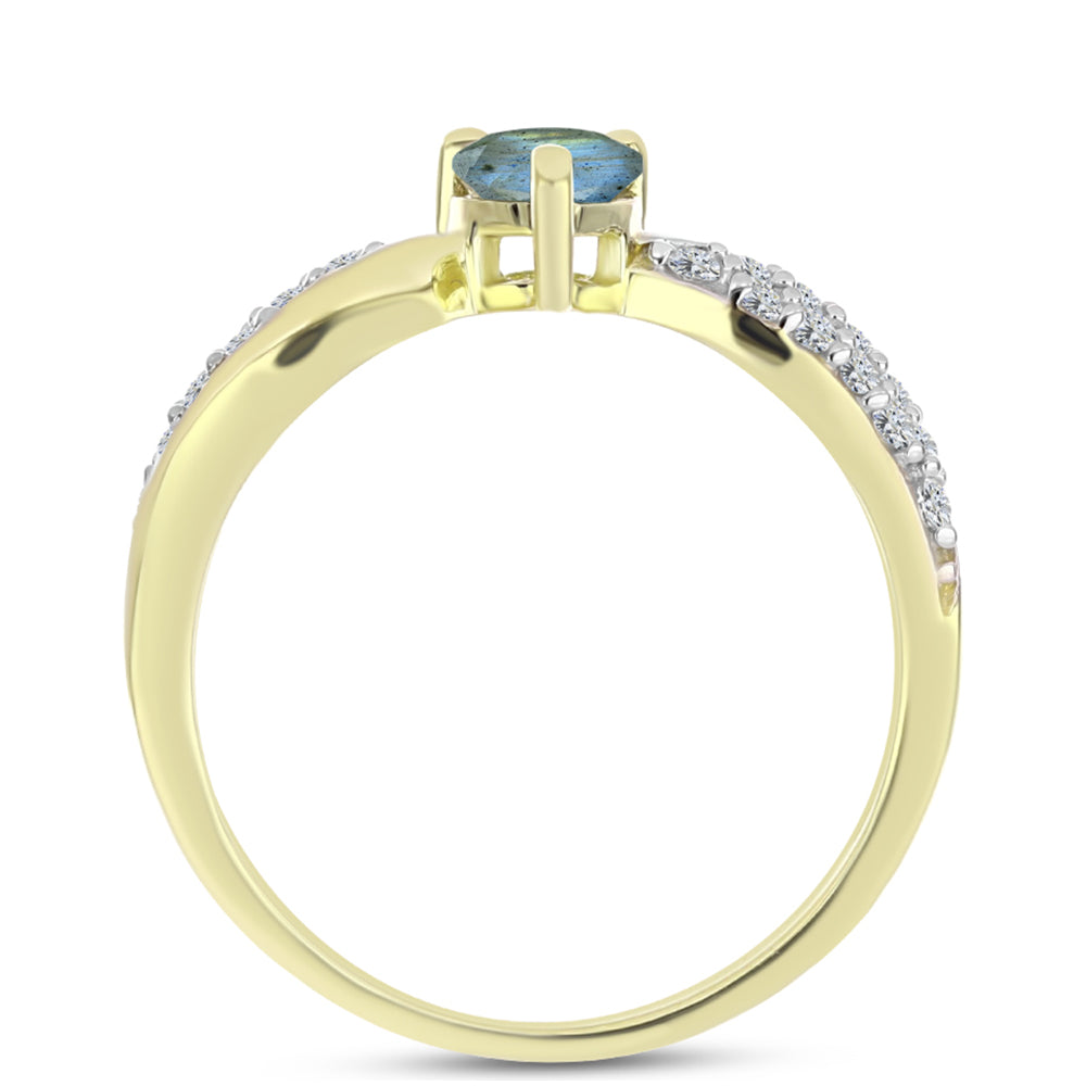 Anillo de Plata Bañada en Oro con Labradorita y Topacio Blanco 2 