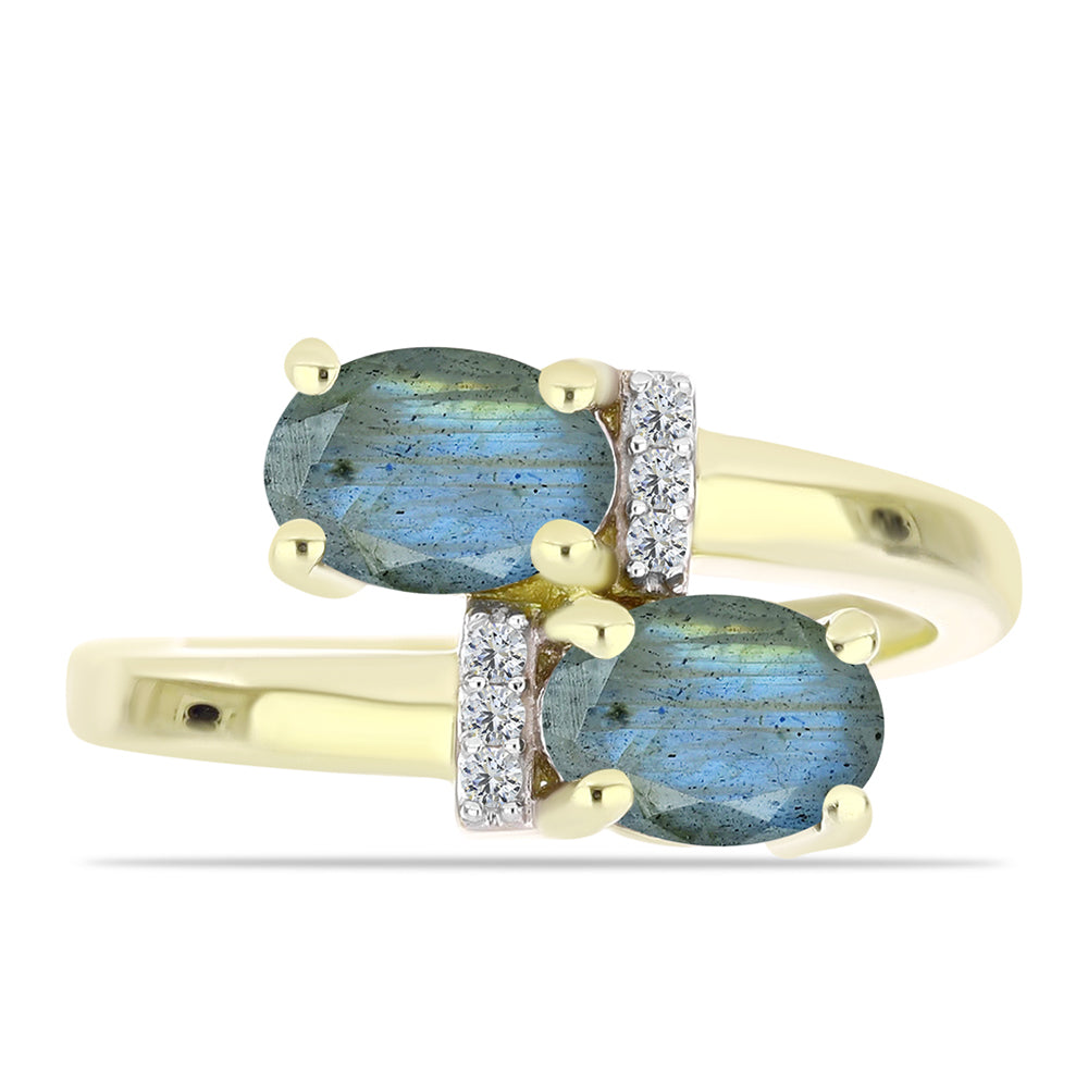 Anillo de Plata Bañada en Oro con Labradorita y Topacio Blanco 1 