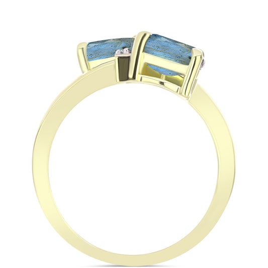 Anillo de Plata Bañada en Oro con Labradorita y Topacio Blanco