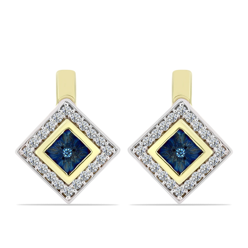 Pendientes de Plata Bañada en Oro con Diamante Azul y Topacio Blanco 1 